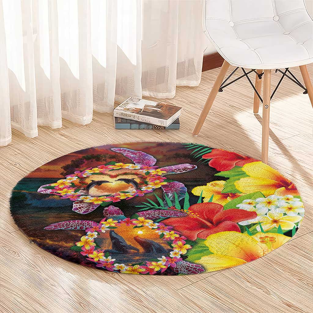 Hawaiian Sea Animals Love Couple Round Carpet Aloha Sunset Symphony LT03 - Polynesian Pride