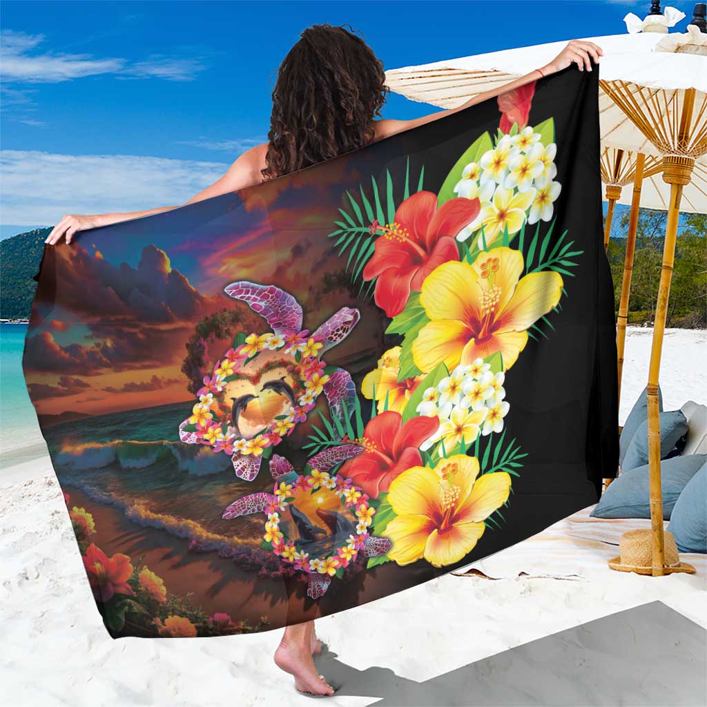 Hawaiian Sea Animals Love Couple Sarong Aloha Sunset Symphony LT03 One Size 44 x 66 inches Black - Polynesian Pride
