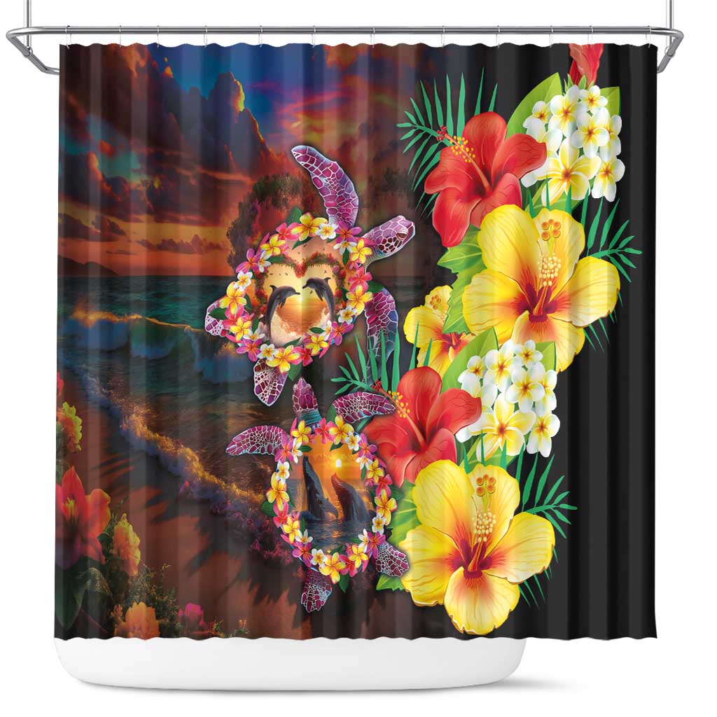 Hawaiian Sea Animals Love Couple Shower Curtain Aloha Sunset Symphony LT03 Black - Polynesian Pride