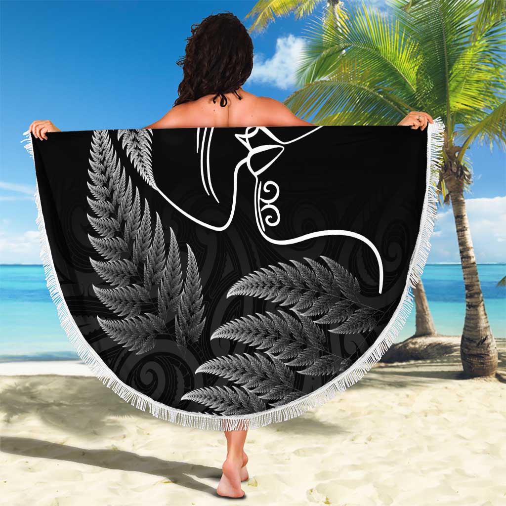 New Zealand Valentine's Day Beach Blanket Silver Fern and Line Art Love Couple