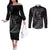 New Zealand Valentine's Day Couples Matching Off The Shoulder Long Sleeve Dress and Long Sleeve Button Shirt Silver Fern and Line Art Love Couple