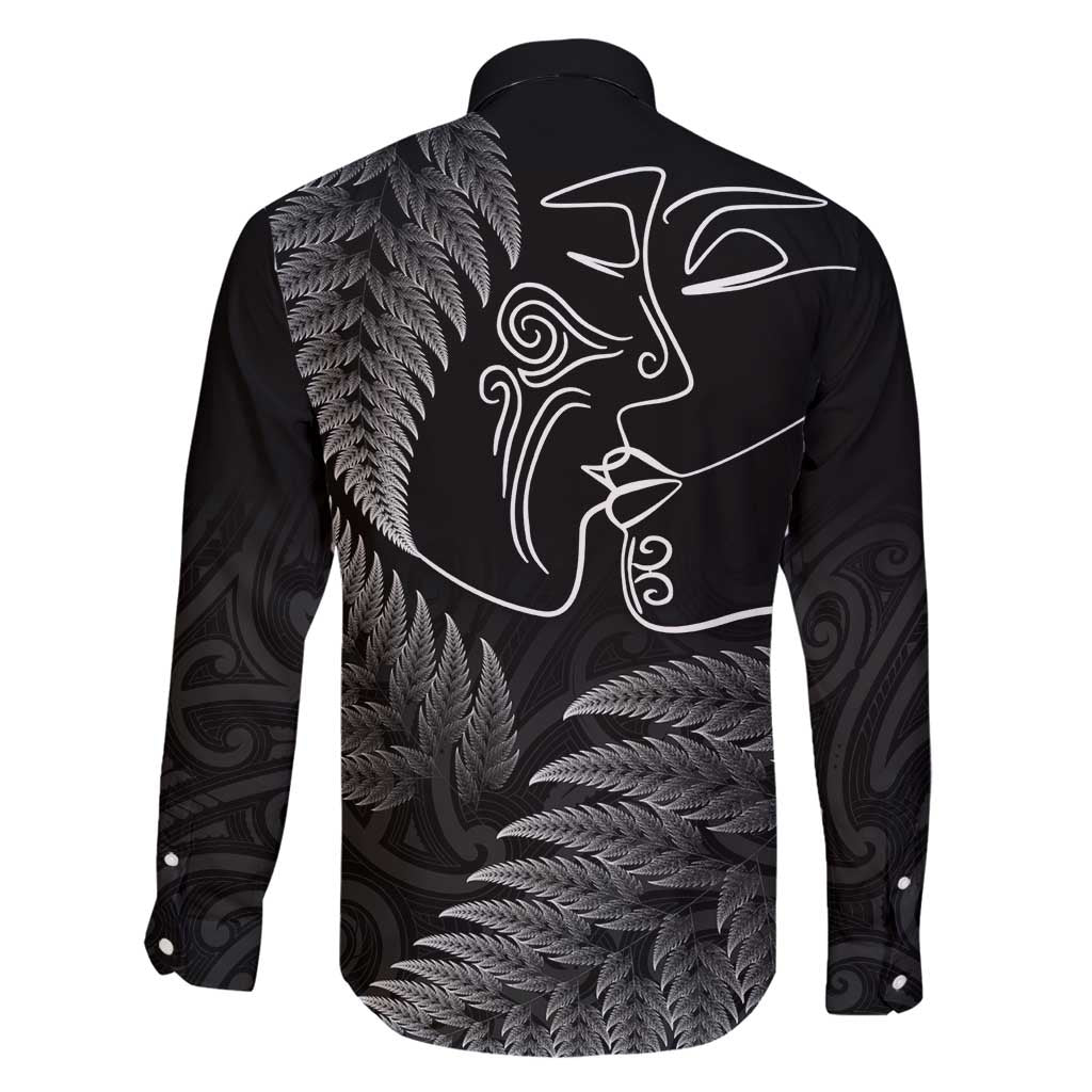 New Zealand Valentine's Day Family Matching Off Shoulder Short Dress and Hawaiian Shirt Silver Fern and Line Art Love Couple