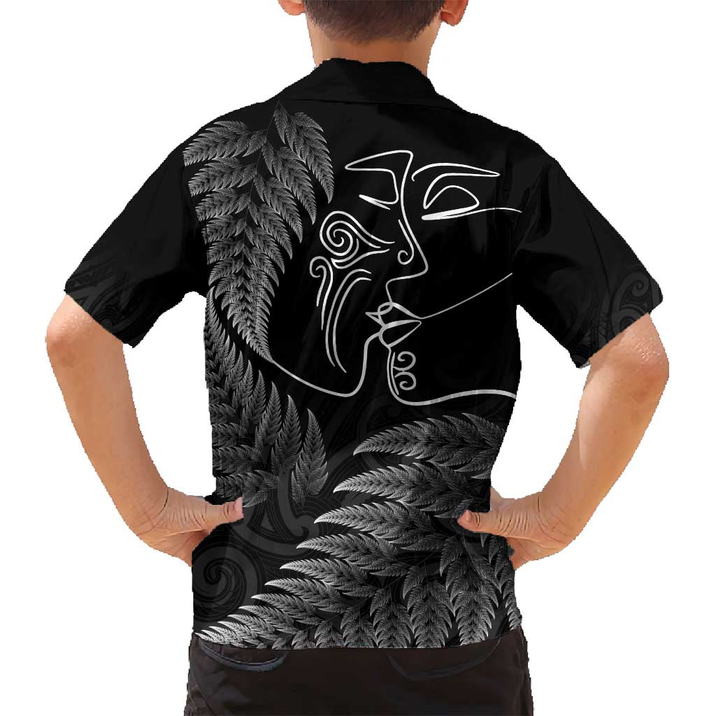 New Zealand Valentine's Day Family Matching Tank Maxi Dress and Hawaiian Shirt Silver Fern and Line Art Love Couple LT03 - Polynesian Pride