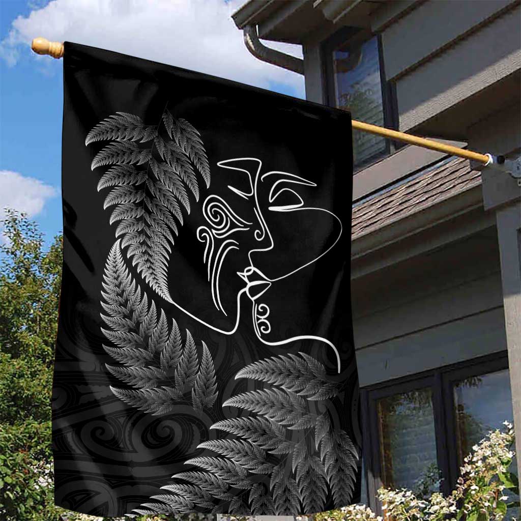 New Zealand Valentine's Day Garden Flag Silver Fern and Line Art Love Couple
