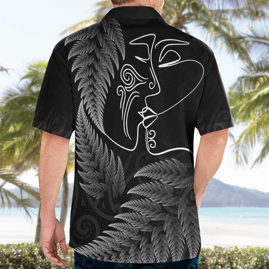 New Zealand Valentine's Day Hawaiian Shirt Silver Fern and Line Art Love Couple
