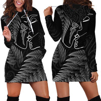 New Zealand Valentine's Day Hoodie Dress Silver Fern and Line Art Love Couple
