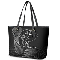 New Zealand Valentine's Day Leather Tote Bag Silver Fern and Line Art Love Couple