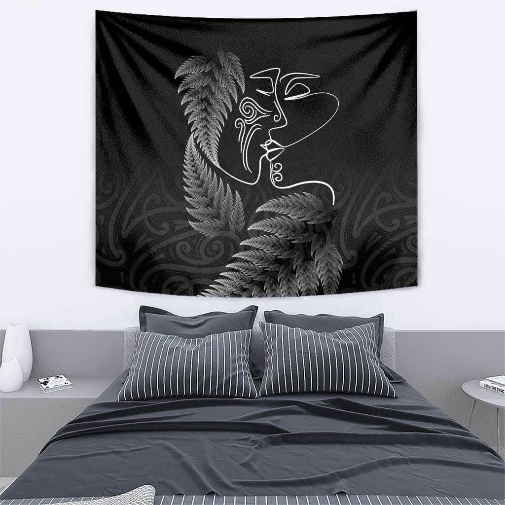 New Zealand Valentine's Day Tapestry Silver Fern and Line Art Love Couple
