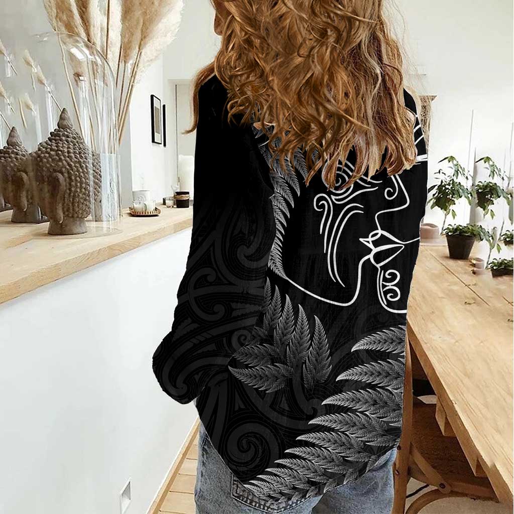 New Zealand Valentine's Day Women Casual Shirt Silver Fern and Line Art Love Couple