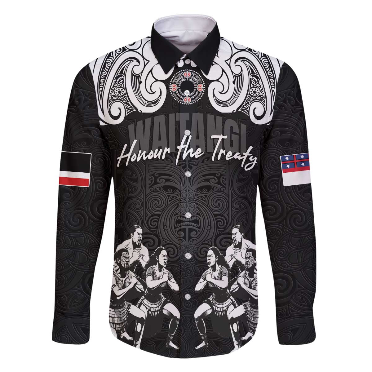 Aotearoa Waitangi Day - Toitu Te Tiriti Family Matching Off The Shoulder Long Sleeve Dress and Hawaiian Shirt New Zealand Honour the Treaty