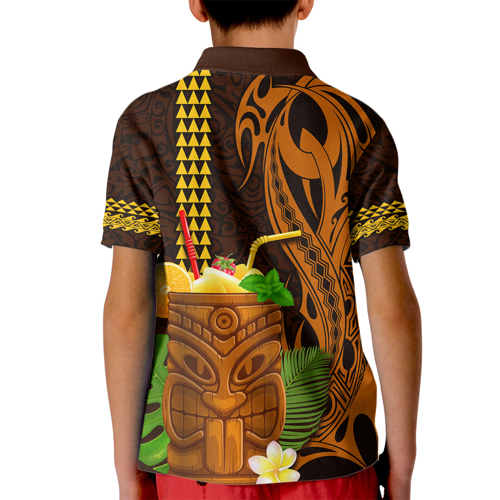 Hawaii Tiki Mask Cocktail Kid Polo Shirt Kakau Tattoo LT03 - Polynesian Pride