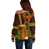 Hawaii Tiki Mask Cocktail Off Shoulder Sweater Kakau Tattoo LT03 - Polynesian Pride