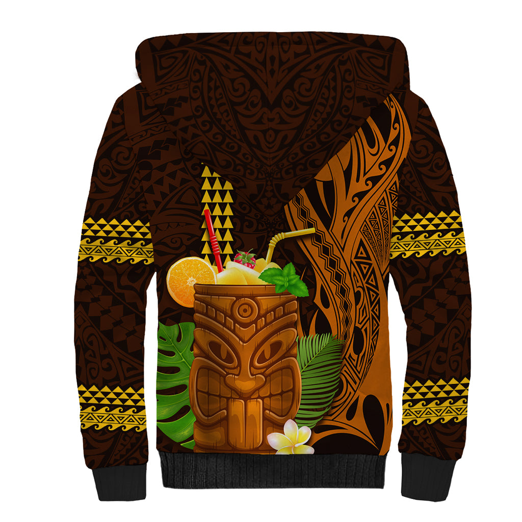 Hawaii Tiki Mask Cocktail Sherpa Hoodie Kakau Tattoo LT03 - Polynesian Pride