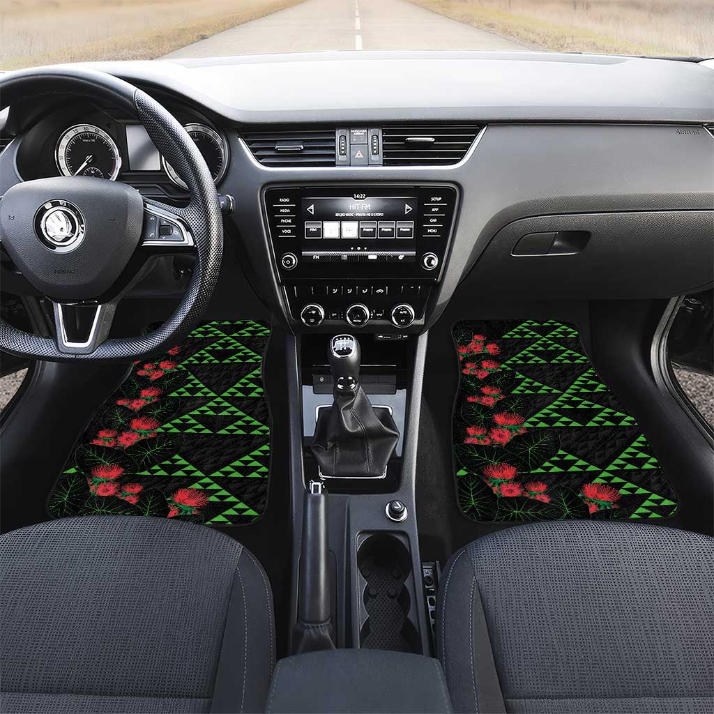 Hawaiian Green Kakau Art Tattoo-Ohia Lehua and Taro Leaves Car Mats