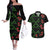 Hawaiian Green Kakau Art Tattoo-Ohia Lehua and Taro Leaves Couples Matching Off The Shoulder Long Sleeve Dress and Hawaiian Shirt