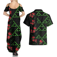 Hawaiian Green Kakau Art Tattoo-Ohia Lehua and Taro Leaves Couples Matching Summer Maxi Dress and Hawaiian Shirt