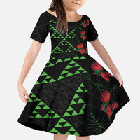 Hawaiian Green Kakau Art Tattoo-Ohia Lehua and Taro Leaves Family Matching Off Shoulder Maxi Dress and Hawaiian Shirt