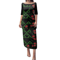 Hawaiian Green Kakau Art Tattoo-Ohia Lehua and Taro Leaves Family Matching Puletasi and Hawaiian Shirt
