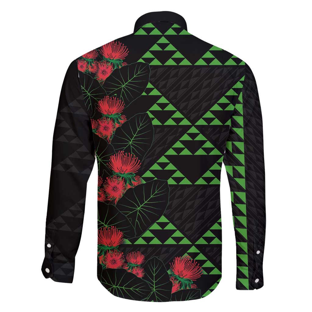 Hawaiian Green Kakau Art Tattoo-Ohia Lehua and Taro Leaves Family Matching Tank Maxi Dress and Hawaiian Shirt