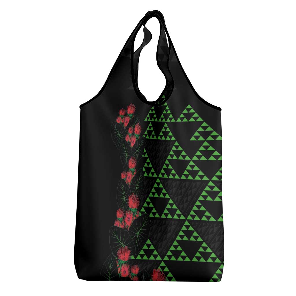 Hawaiian Green Kakau Art Tattoo-Ohia Lehua and Taro Leaves Grocery Bag