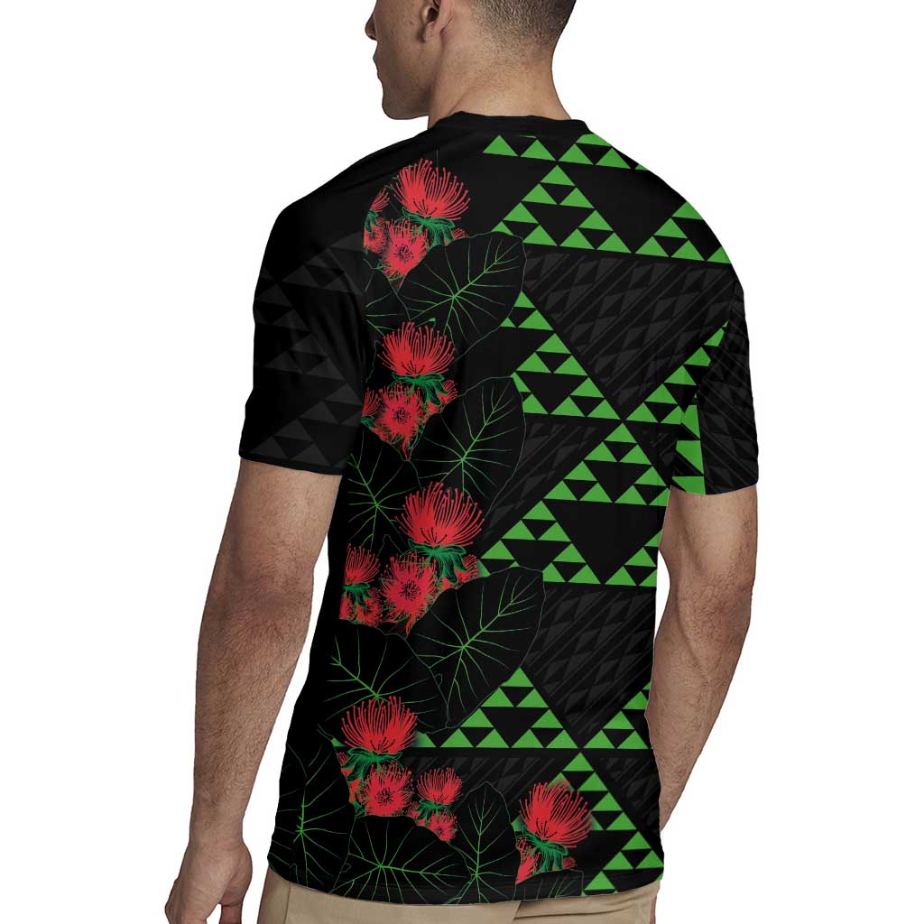 Hawaiian Green Kakau Art Tattoo-Ohia Lehua and Taro Leaves Rugby Jersey