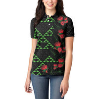 Hawaiian Green Kakau Art Tattoo-Ohia Lehua and Taro Leaves Women Polo Shirt