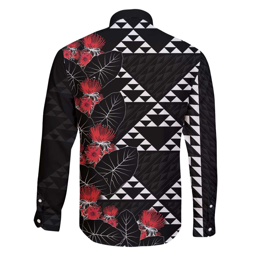 Hawaiian White Kakau Art Tattoo-Ohia Lehua and Taro Leaves Family Matching Long Sleeve Bodycon Dress and Hawaiian Shirt