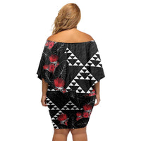 Hawaiian White Kakau Art Tattoo-Ohia Lehua and Taro Leaves Family Matching Off Shoulder Short Dress and Hawaiian Shirt
