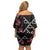Hawaiian White Kakau Art Tattoo-Ohia Lehua and Taro Leaves Family Matching Off Shoulder Short Dress and Hawaiian Shirt