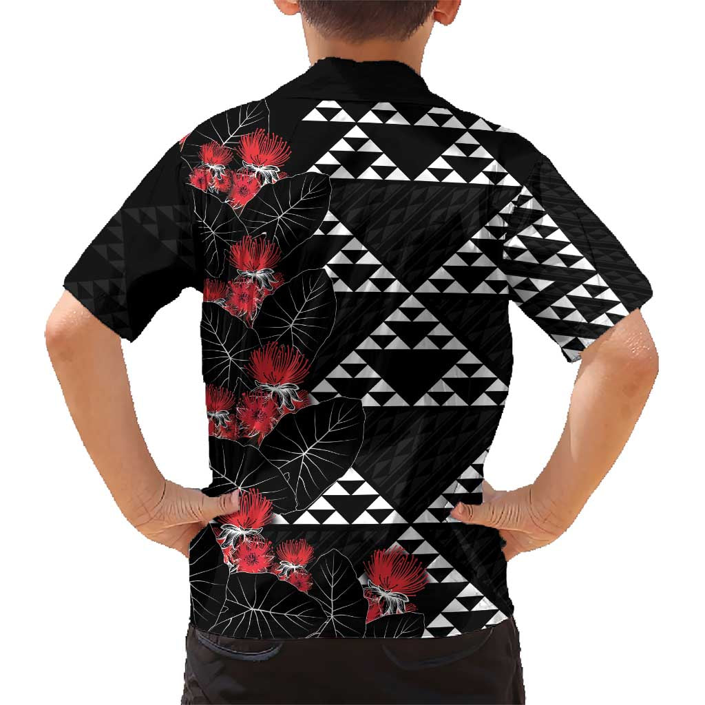 Hawaiian White Kakau Art Tattoo-Ohia Lehua and Taro Leaves Family Matching Short Sleeve Bodycon Dress and Hawaiian Shirt