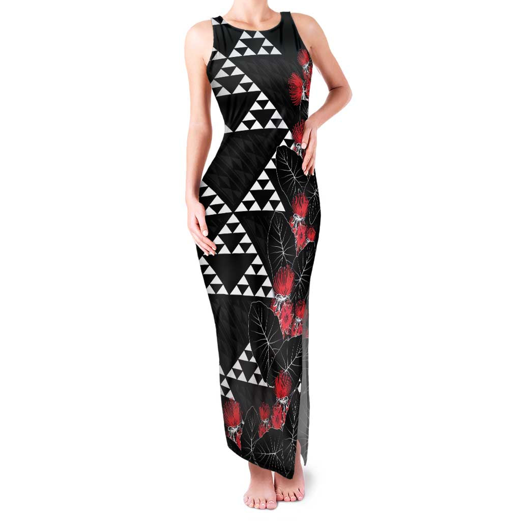 Hawaiian White Kakau Art Tattoo-Ohia Lehua and Taro Leaves Family Matching Tank Maxi Dress and Hawaiian Shirt