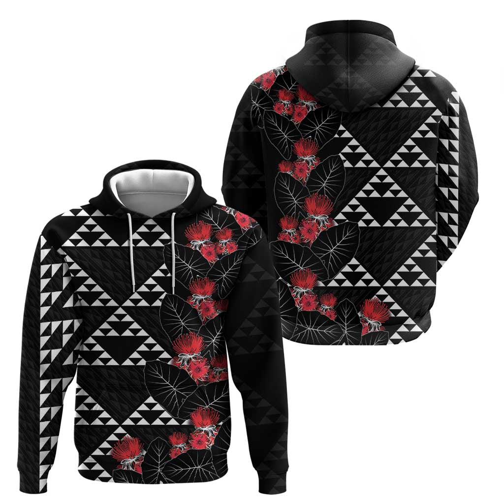 Hawaiian White Kakau Art Tattoo-Ohia Lehua and Taro Leaves Zip Hoodie
