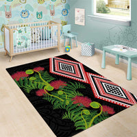 Aotearoa Tukutuku Motif Area Rug Pohutukawa and Fern Leaves