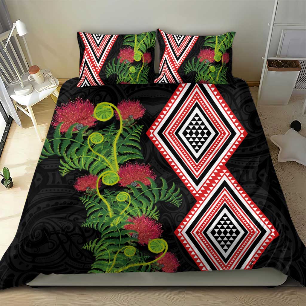 Aotearoa Tukutuku Motif Bedding Set Pohutukawa and Fern Leaves