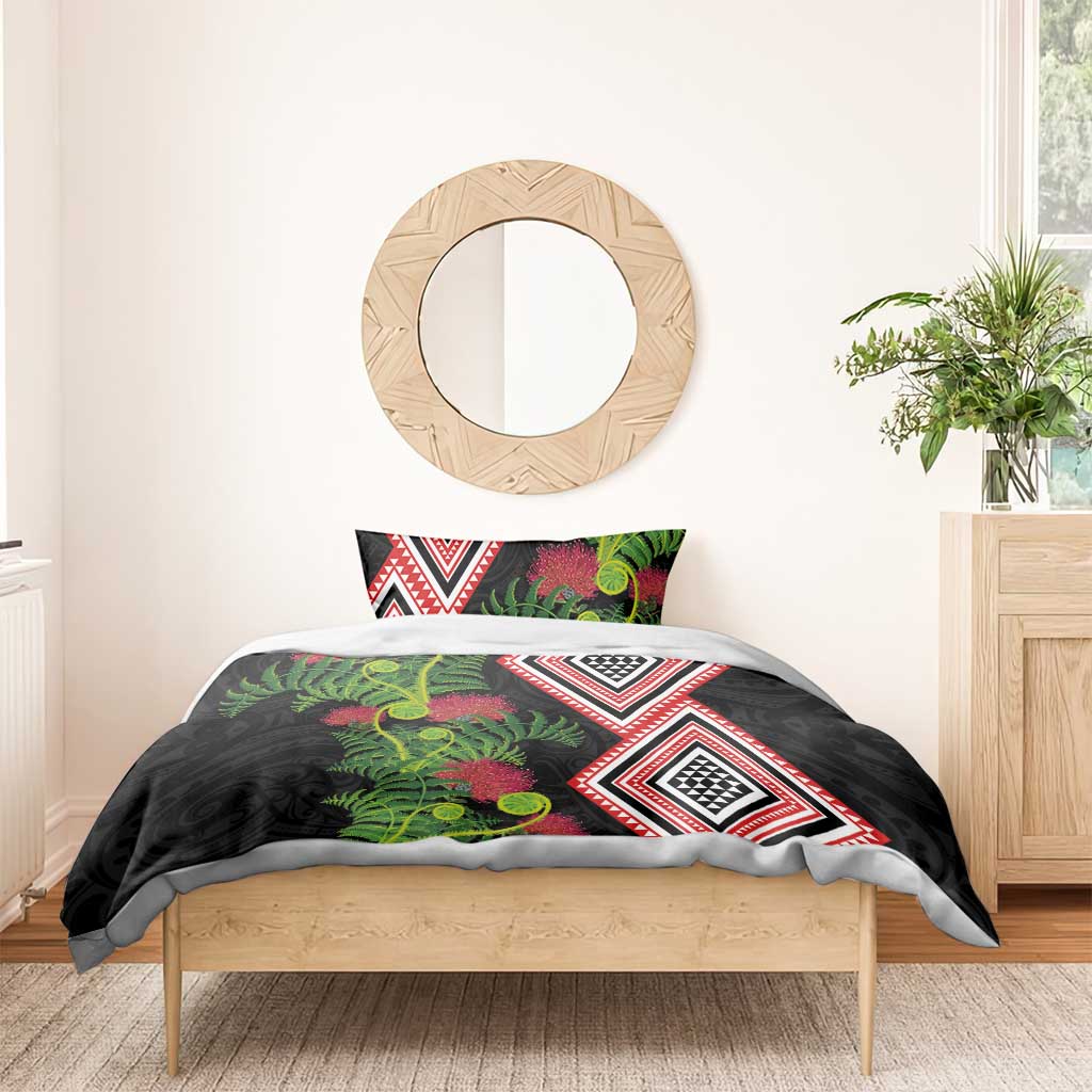 Aotearoa Tukutuku Motif Bedding Set Pohutukawa and Fern Leaves
