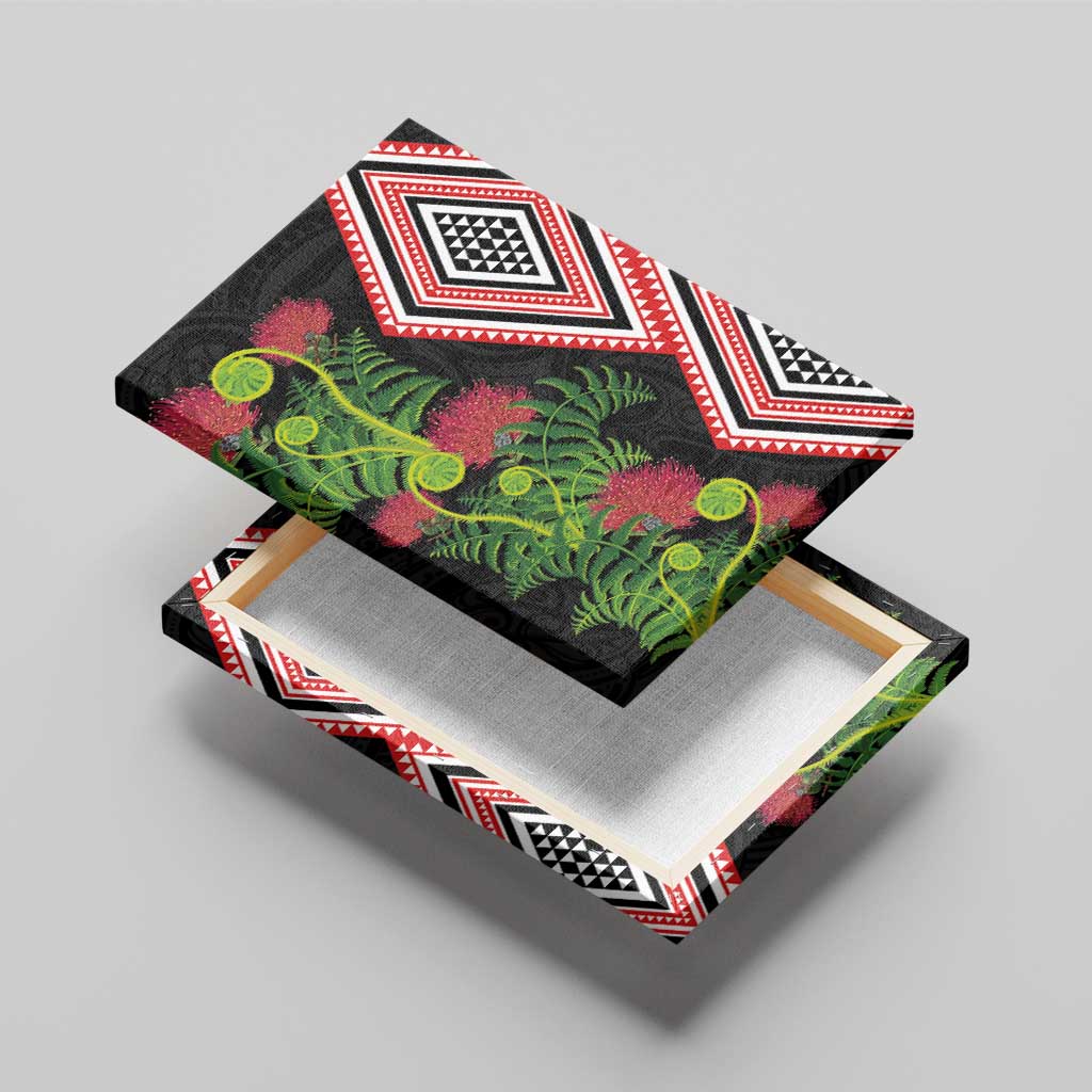 Aotearoa Tukutuku Motif Canvas Wall Art Pohutukawa and Fern Leaves