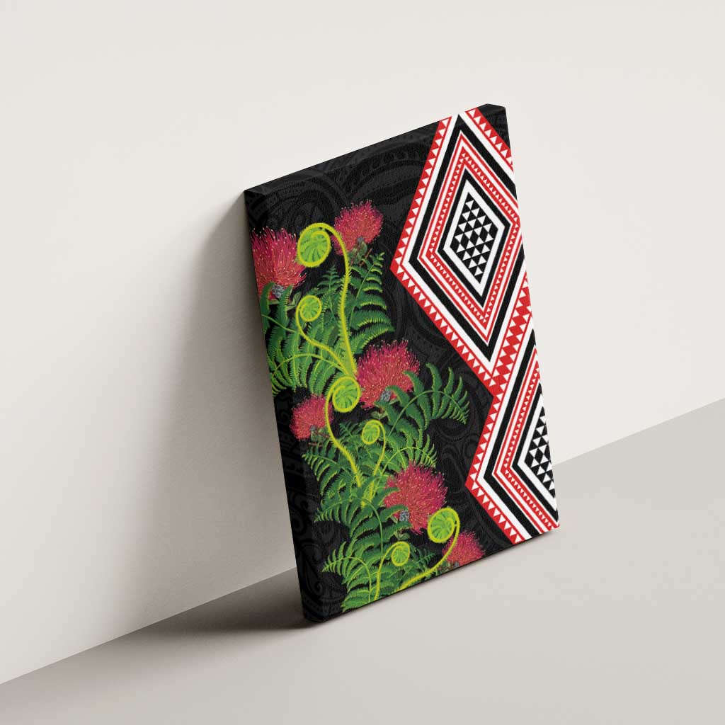 Aotearoa Tukutuku Motif Canvas Wall Art Pohutukawa and Fern Leaves