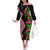 Aotearoa Tukutuku Motif Family Matching Off The Shoulder Long Sleeve Dress and Hawaiian Shirt Pohutukawa and Fern Leaves