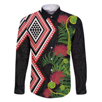Aotearoa Tukutuku Motif Family Matching Tank Maxi Dress and Hawaiian Shirt Pohutukawa and Fern Leaves