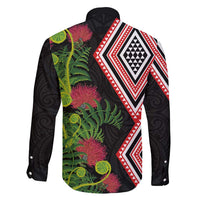 Aotearoa Tukutuku Motif Family Matching Tank Maxi Dress and Hawaiian Shirt Pohutukawa and Fern Leaves