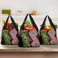 Aotearoa Tukutuku Motif Grocery Bag Pohutukawa and Fern Leaves