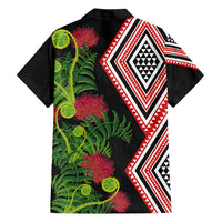 Aotearoa Tukutuku Motif Hawaiian Shirt Pohutukawa and Fern Leaves
