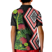 Aotearoa Tukutuku Motif Kid Polo Shirt Pohutukawa and Fern Leaves