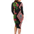 Aotearoa Tukutuku Motif Long Sleeve Bodycon Dress Pohutukawa and Fern Leaves