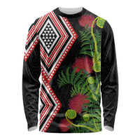 Aotearoa Tukutuku Motif Long Sleeve Shirt Pohutukawa and Fern Leaves