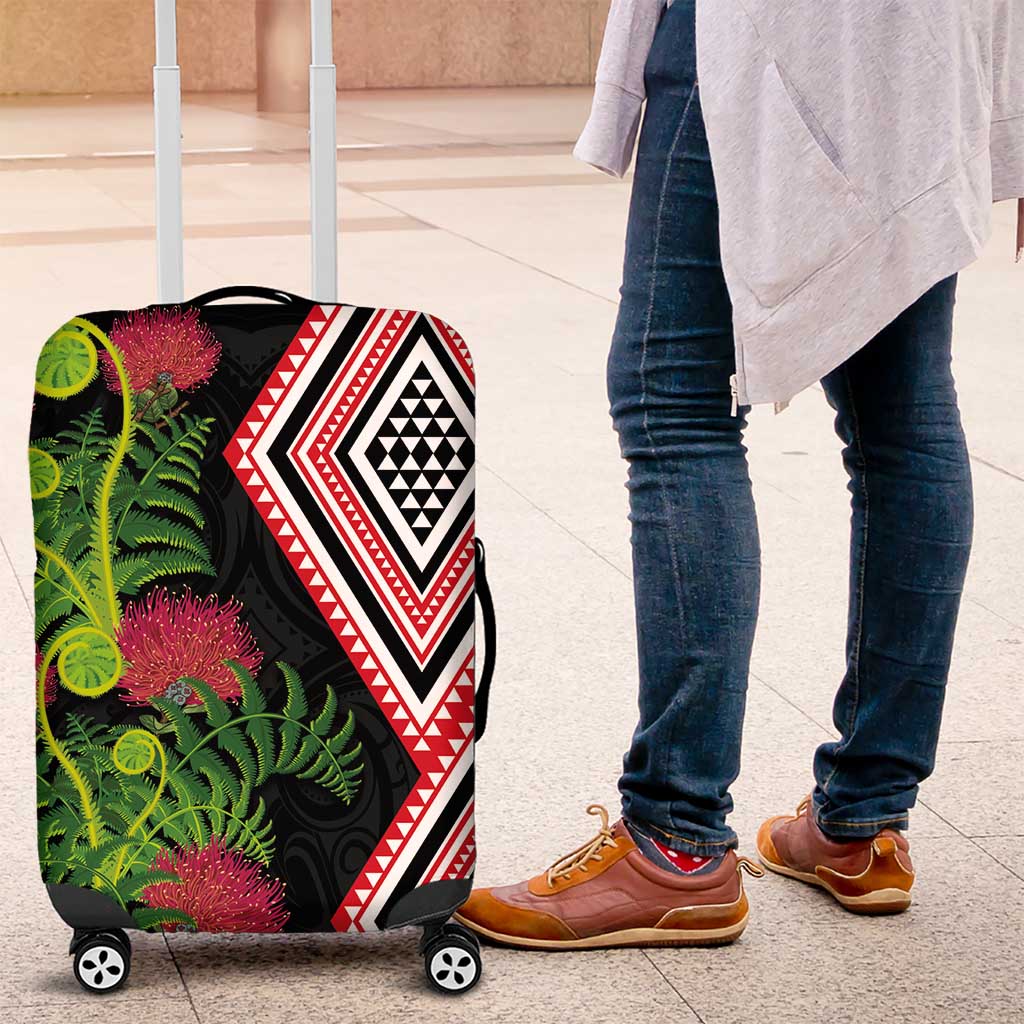 Aotearoa Tukutuku Motif Luggage Cover Pohutukawa and Fern Leaves