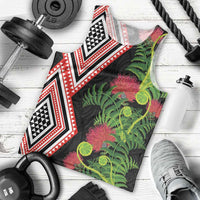 Aotearoa Tukutuku Motif Men Tank Top Pohutukawa and Fern Leaves