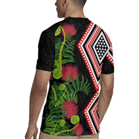 Aotearoa Tukutuku Motif Rugby Jersey Pohutukawa and Fern Leaves