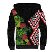 Aotearoa Tukutuku Motif Sherpa Hoodie Pohutukawa and Fern Leaves
