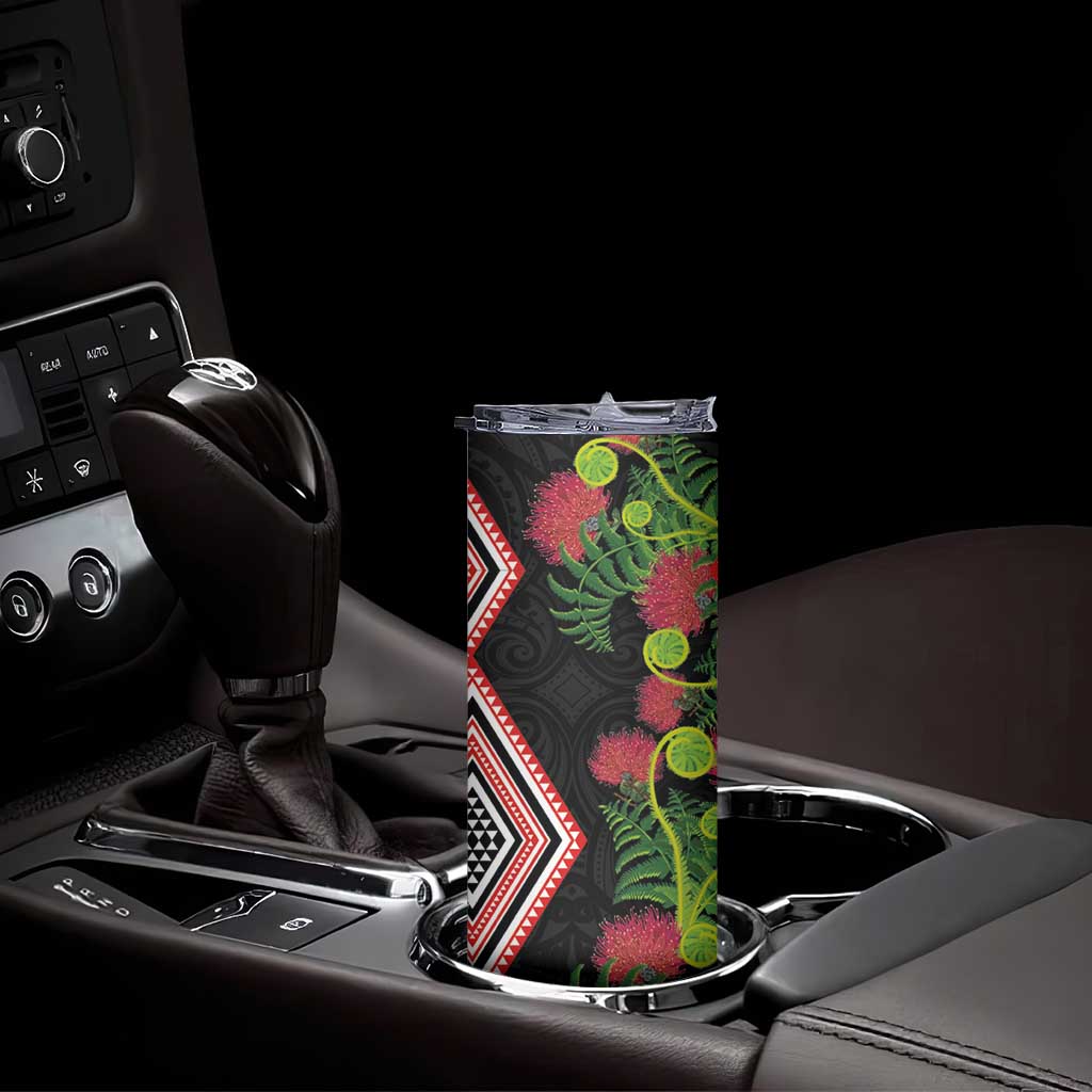 Aotearoa Tukutuku Motif Skinny Tumbler Pohutukawa and Fern Leaves
